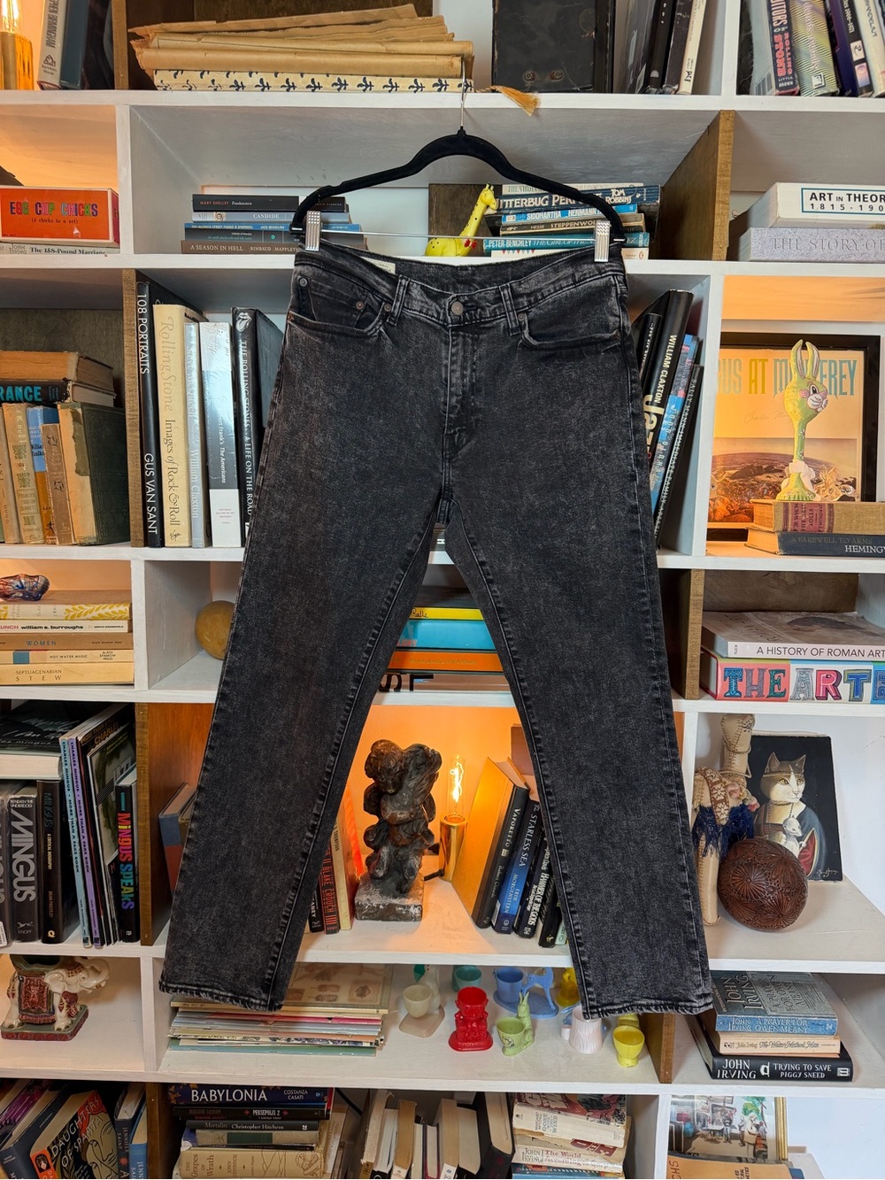 Men's Black Washed Jeans - Classic Straight Fit